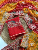 Designer Multicolor Peacock Bandhej Saree | Embroidered Stone Work Saree - Image 3