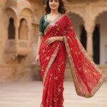 Karwa Chauth Special Chinon Silk Bandhej Saree