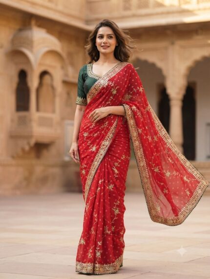 Karwa Chauth Special Chinon Silk Bandhej Saree