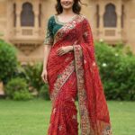Karwa Chauth Special Georgette Bandhej Saree Diamond Handwork