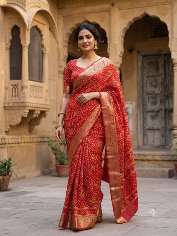 Rajasthani Marshmellow Bandhej Print Saree | Daily Wear Non-Figure Saree